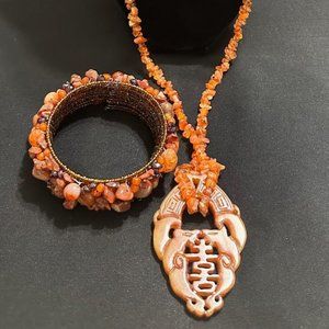 Amber Chip Necklace, Pendant & Adjustable Cuff Bracelet